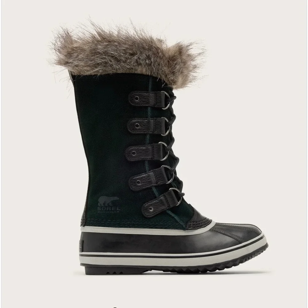 Sorel Joan of Arctic Boots Women 6.5 Black Waterproof Insulated Faux Fur Suede